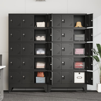 Armoire de rangement à 18 portes en métal noir pour les employés