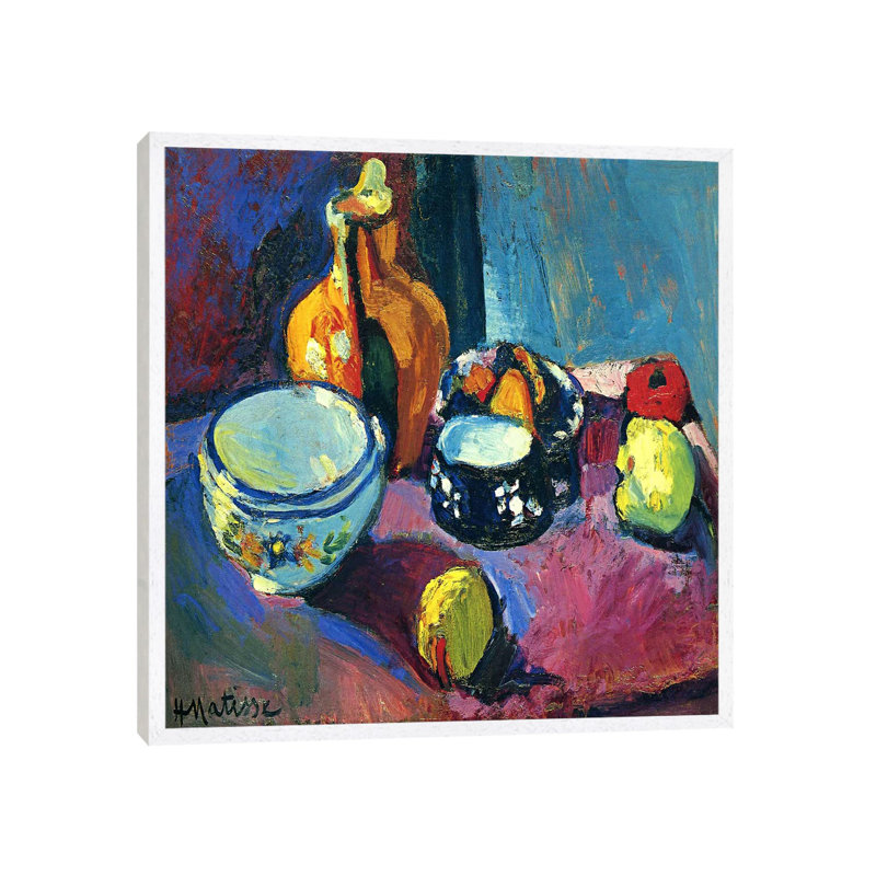 Dishes & Fruit by Henri Matisse - Floater Frame Painting on Canvas, White, 66.04 cm H x 66.04 cm W