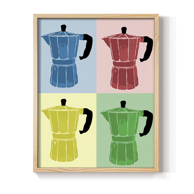 Impression encadrée Moka Pot Colorblock - bois massif, H 11 po x l 9 po, Naturel