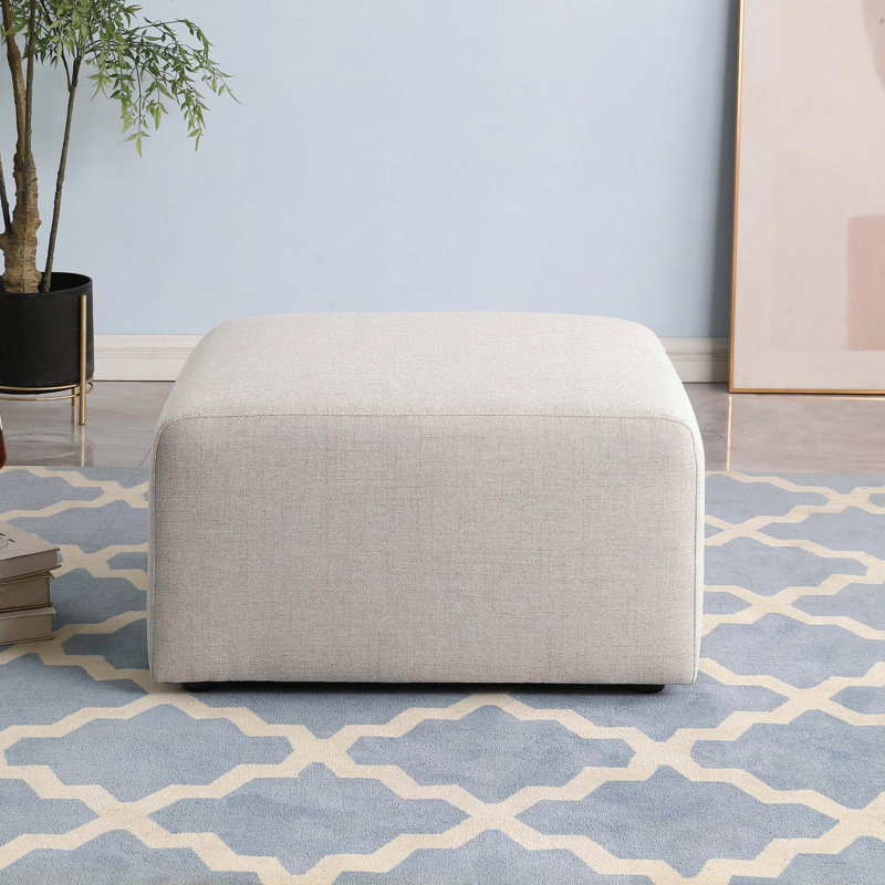Repose-pieds carré en chenille beige sans assemblage