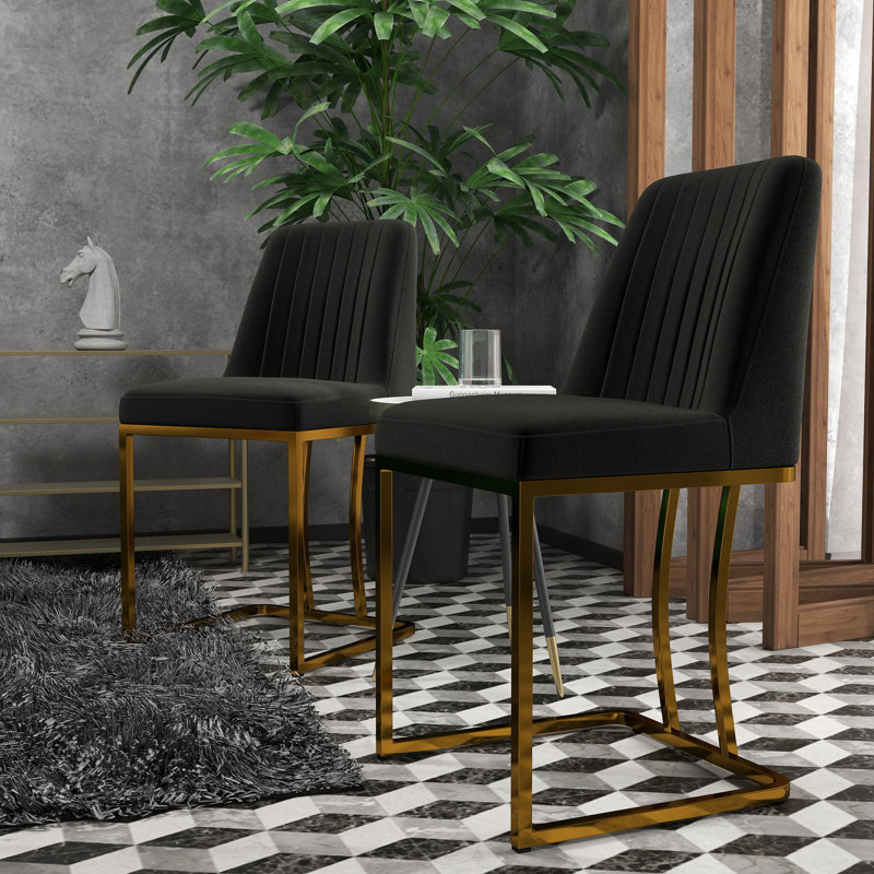 17.875'' H Modern Velvet Upholstered Dining Chair With Gold Metal Frame,, Black