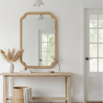 Miroir décoratif de coin en bois massif de couleur naturelle 20 po x 30 po pour chambre à coucher, salle de bain, salon et entrée