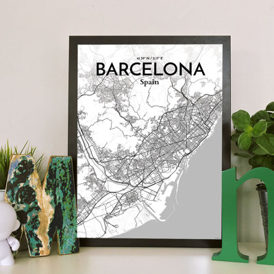 « Barcelona City Map »-impression d’art graphique sans cadre sur papier