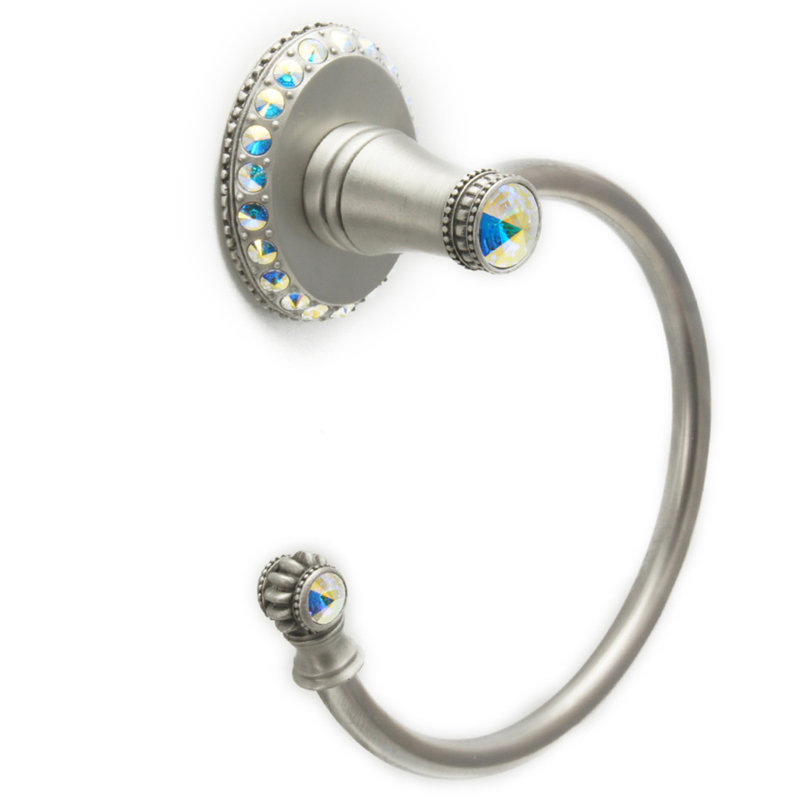 Caché II swing towel smooth ring left with Swarovski Aurore Boreale Crystals in Satin, Satin/Blue