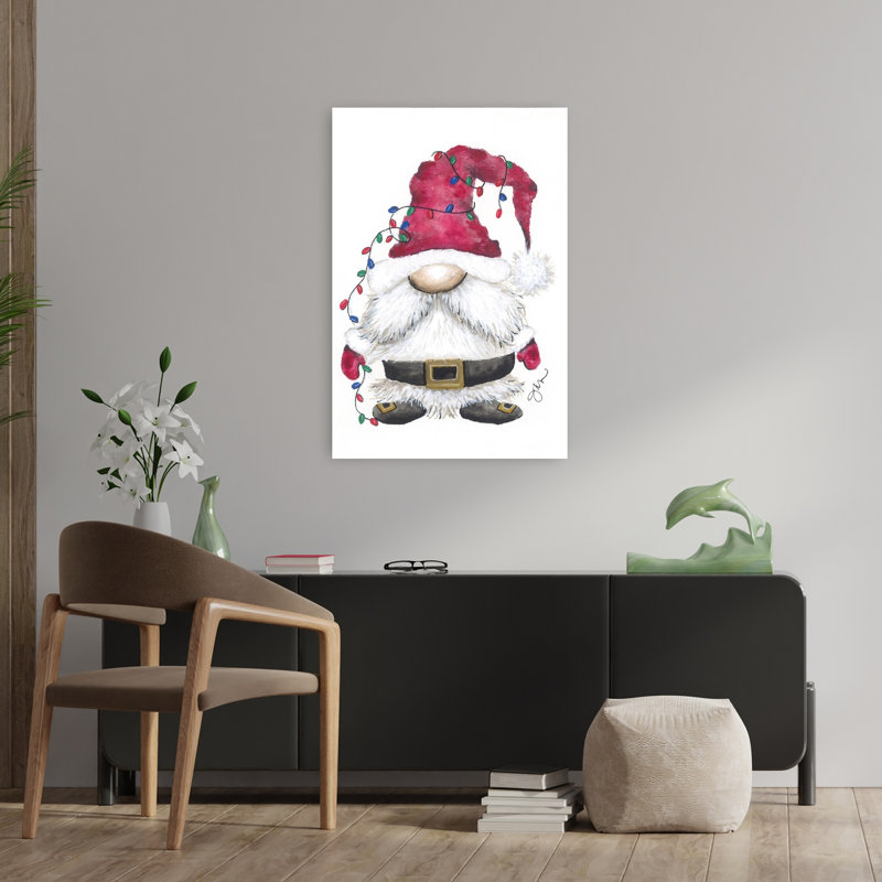 Père Noël gnome fantaisiste, art contemporain abstrait, 36" H x 24" W