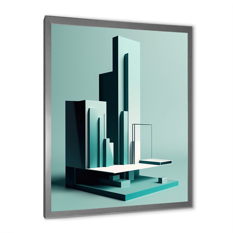 «Abstract Minimal Turquoise Architecture» sur toile, H 20 po x l 12 po x P 1 po, Cadre photo argenté