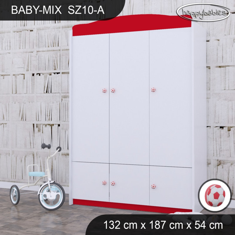 Baby 6 Door Wardrobe, Red/White/Red