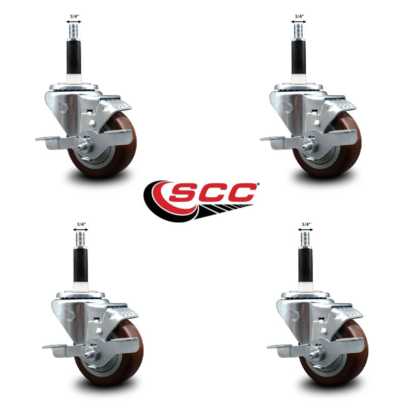 Ensemble de roulettes extensibles 3 po en polyuréthane marron 3 po avec frein SCC