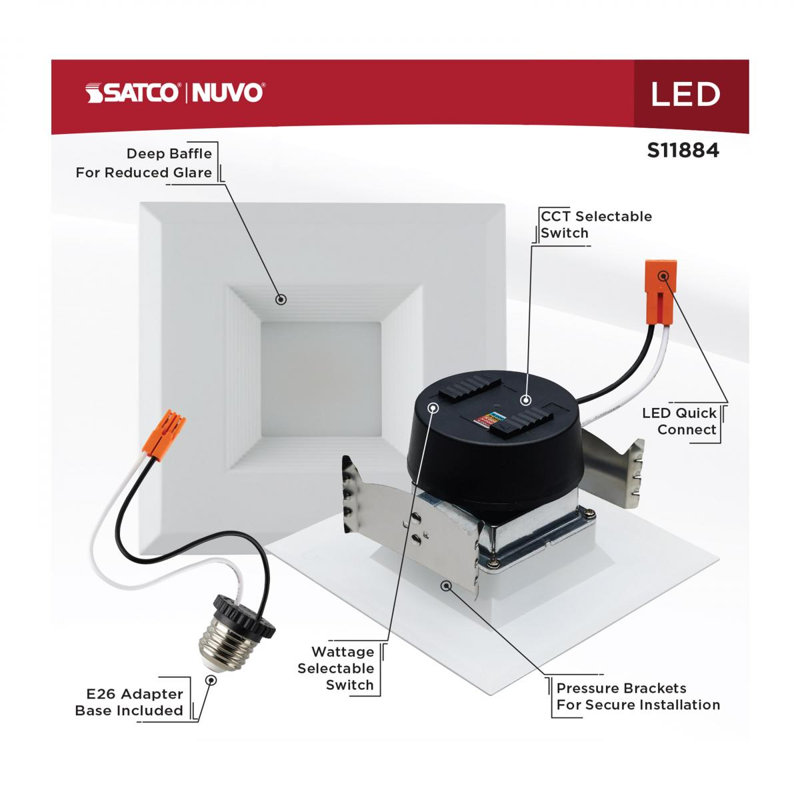 4" Square LED Retrofit Recessed Lighting Kit