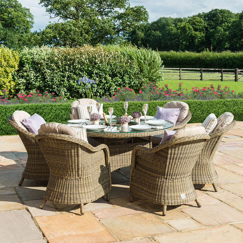 Lotta Heritage 6 Seat Round Rattan Dining Set - with Ice Bucket & Lazy Susan, Beige, Brown