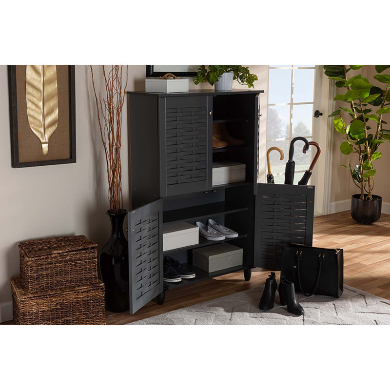 Acadia 18 Pair Shoe Storage Cabinet, Dark Gray