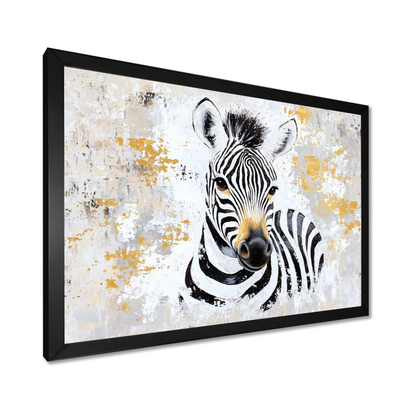 Décoration murale zébrée minimaliste II - Zèbre, Reproduction encadrée d'une seule photo sans pass, Noir, H 12 po x l 20 po