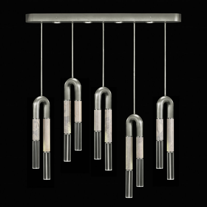 Luminaire suspendu linéaire 51,5 po Antonia, Feuille d'argent / nickel / fumée