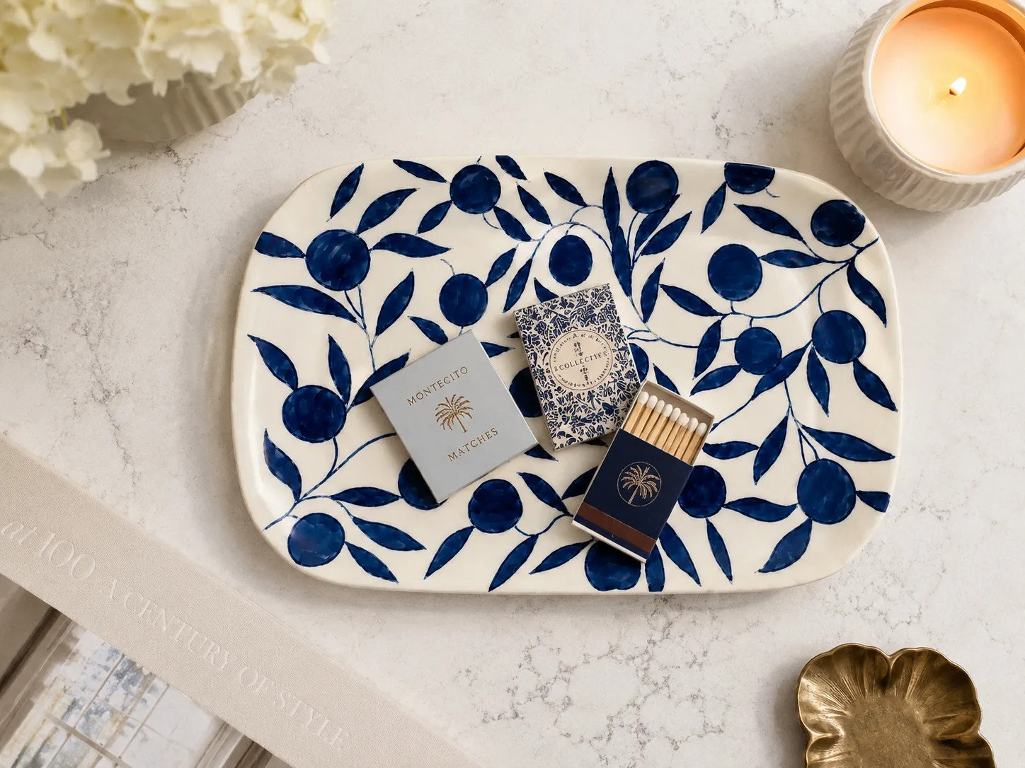 Olivia Golden Brown Plate, Dusty Blue