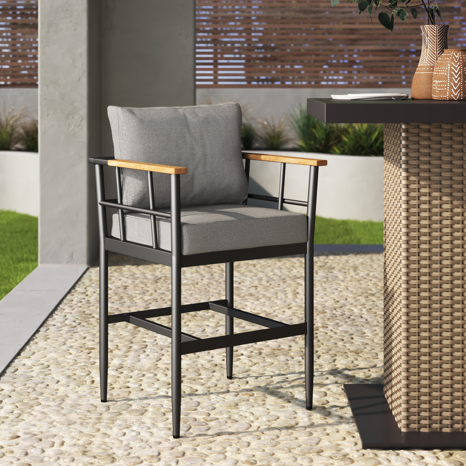 Florentine Teak Patio Bar Stool, Bar Stool (30" Seat Height)