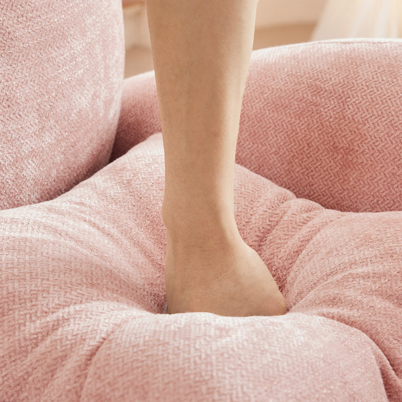 L Shaped Sectional Couch With Ottoman and soft cushion, Pink Chenille