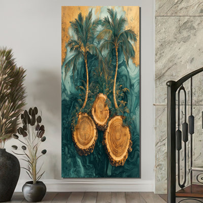 Cordilia, palmiers émeraude sur une forêt tropicale dorée III - palmiers, art mural
