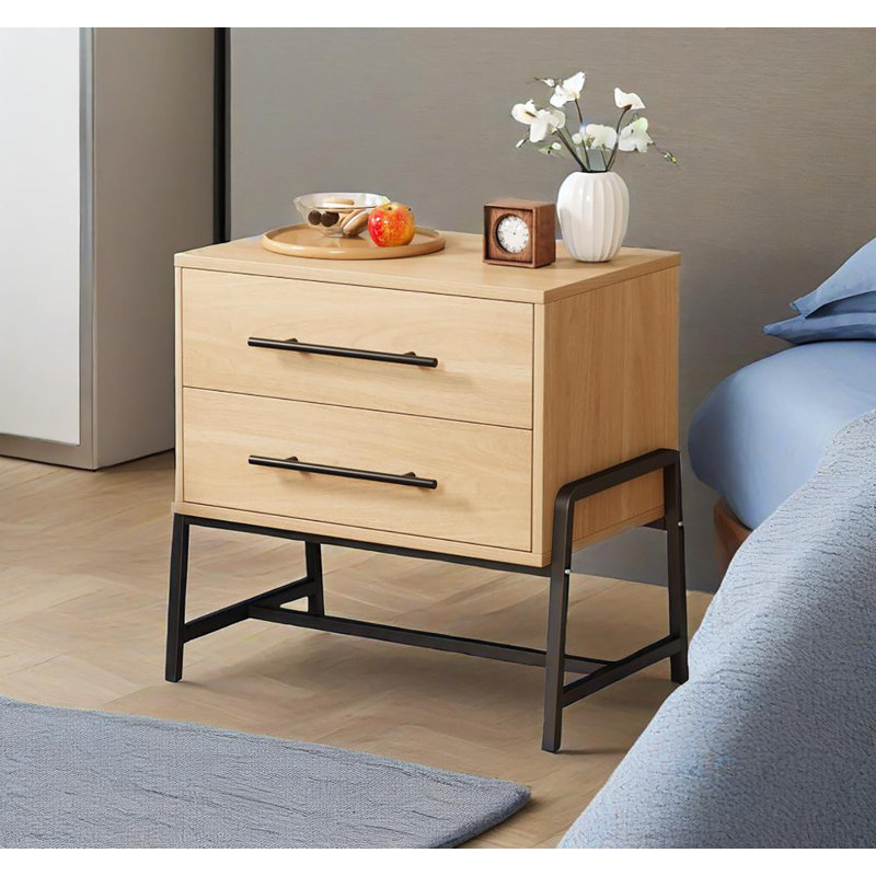 59.9cm W Manufactured Wood Bedside Table, Wood/Black