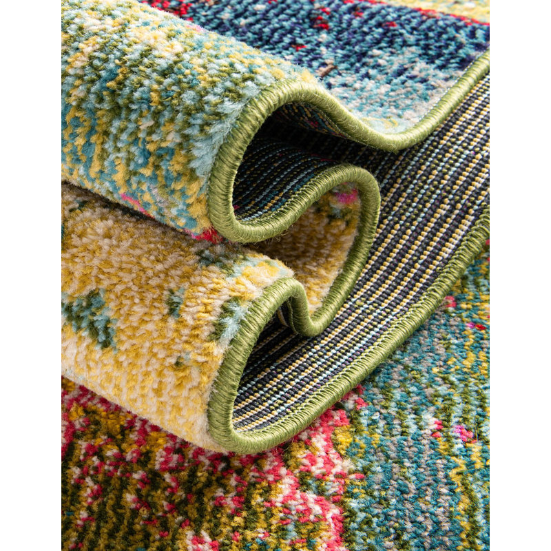 Tapis rose tissé à la machine Rizer, Carré 7 pi 1 po