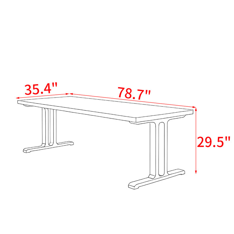 Table simple en bois massif de luxe simple, H 29,5 po x L 78,7 po x l 35,4 po
