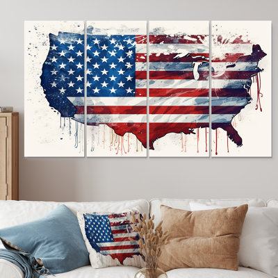 «Watercolor American Flag IV - Flag Usa», ensemble de 4 pièces d'art mural
