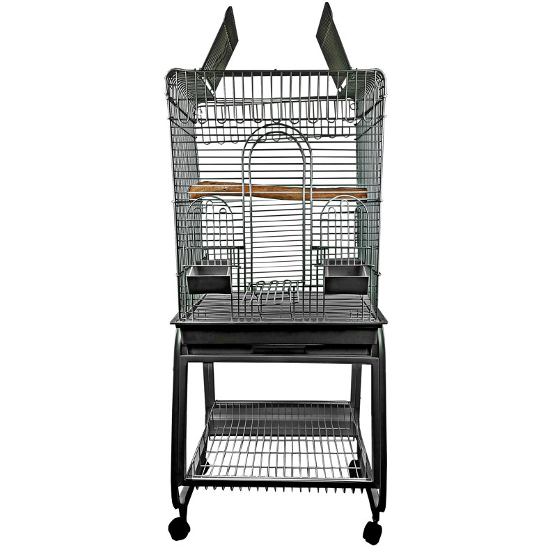 Humes 62 in. Iron Play Top Floor Bird Cage with Wheels with Stand with Perch with Tray, Black