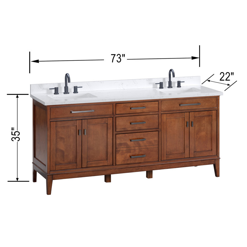 Madison 72" Double Bathroom Vanity Set, Tobacco, Cala White