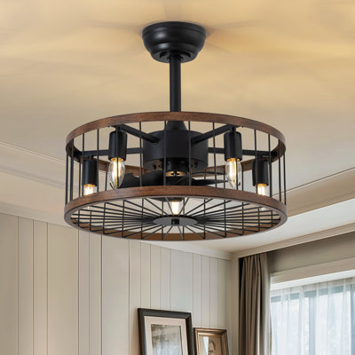 Buffy 20" Farmhouse Caged Ceiling Fan with Light Kit and Remote Control Included