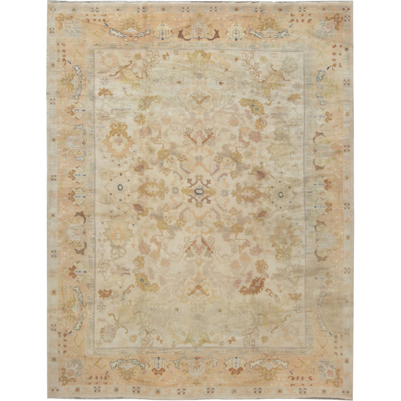 Tapis en laine noué à la main beige, bleu, brun et orange 9X11 Mid-20Th Century BB6963