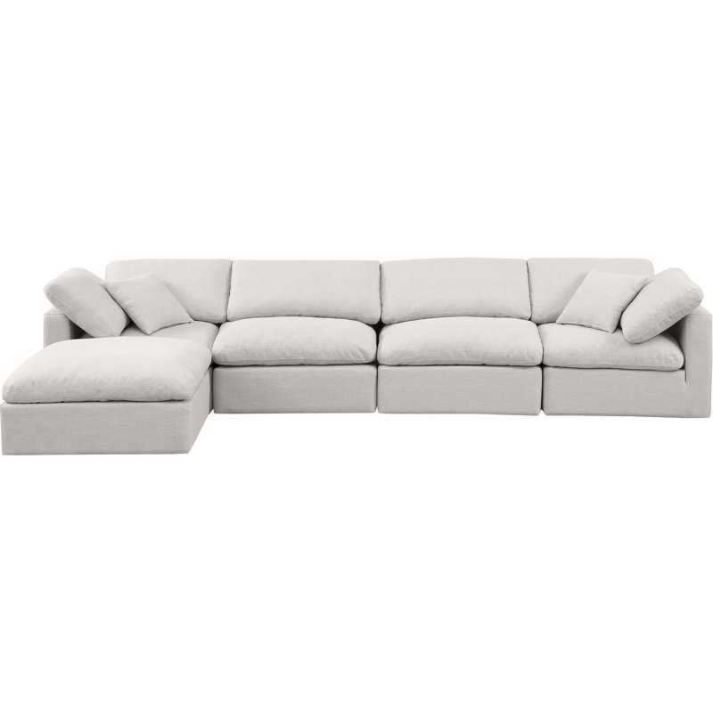 Canapé modulaire en coin 5 pièces Hinami, Tissu crème texturé en lin
