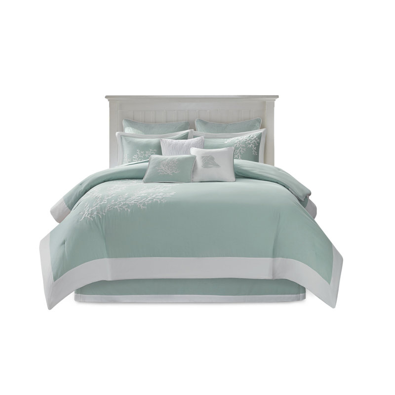 Oversized Cotton Jacquard Comforter Set Aqua, California King Comforter + 2 Shams