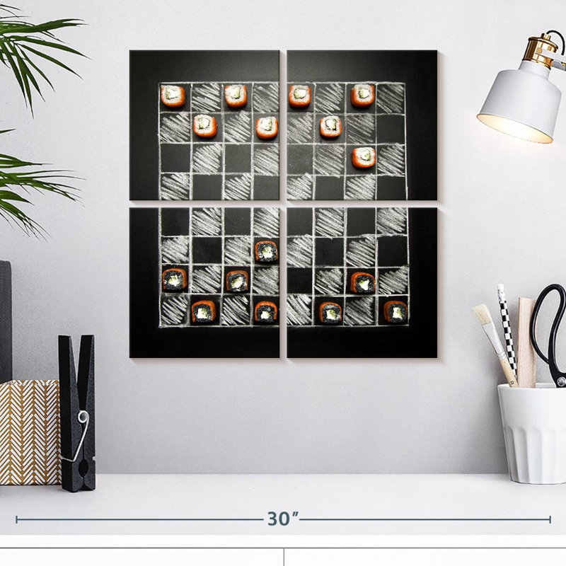 Échecs de tableau noir Senne avec sushi, H 18 po x l 18 po