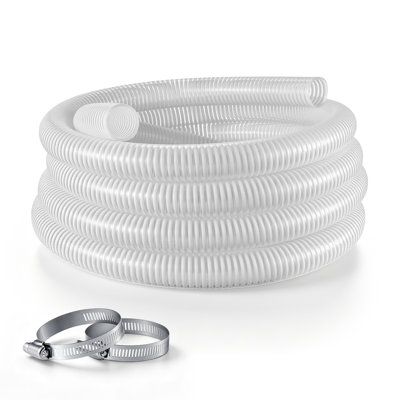 Tuyau d'aspiration 2 po x 25 pi, assemblage de tuyau de pompe d'aspiration en PVC robuste, pour pompe à ordures pour piscine, transfert d'eau, résistance à haute pression, résistant aux intempéries et aux éclats, avec pinces, blanc