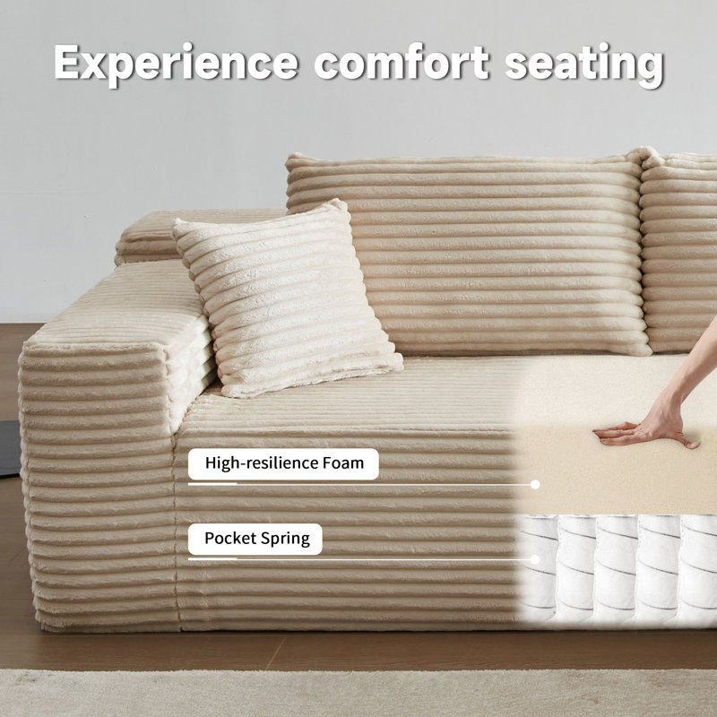 Canapé-lit 2 pièces avec coussin Kessas, Orienté à droite, Velours côtelé beige plus