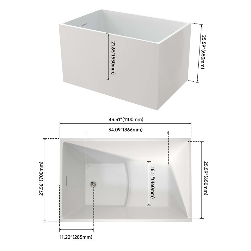 Acrylic Freestanding Soaking Bathtub With Built-In Seat – Gloss White, Gloss White