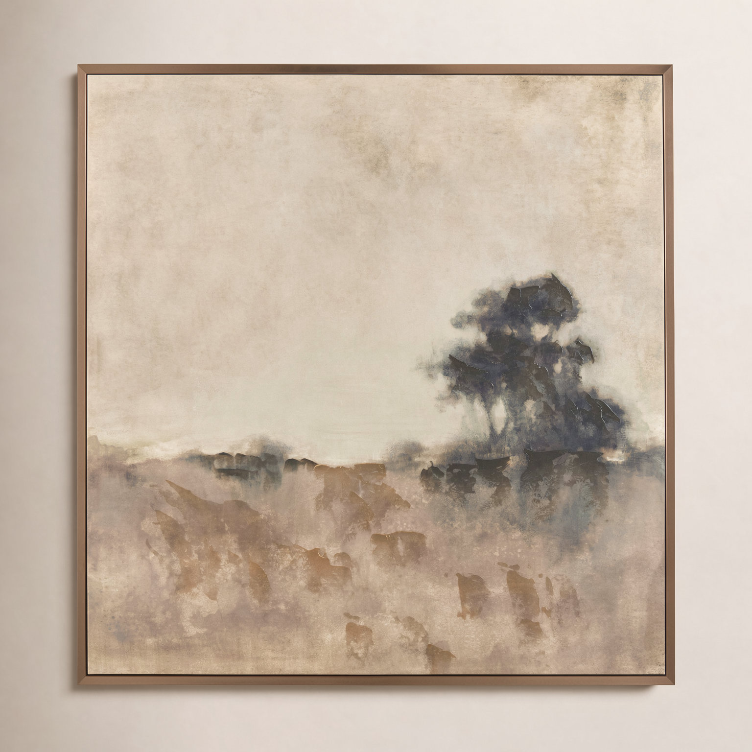 Modern Abstract Framed Painting, Champagne, Brown