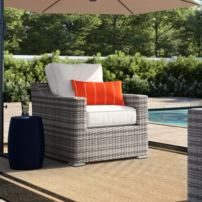 Patio Chair With Cushions - Fully Assembled, & Weather , Rust Frame, Stain Cushions, Modern Outdoor Seating For Garden, Grey Assembled Design, Resin , Rust- Aluminum Mix, Comfort Foam Filled Seat