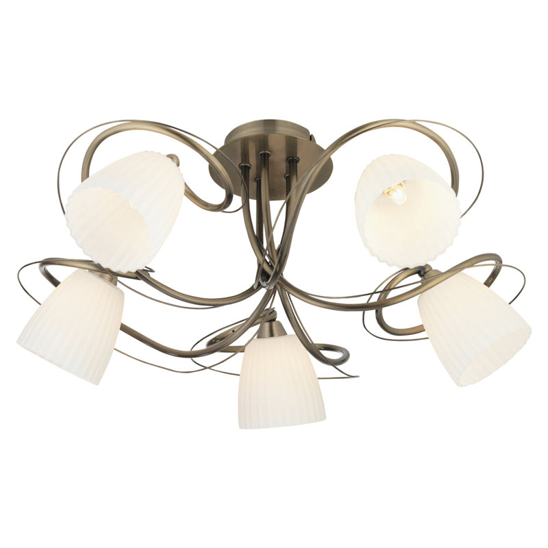 Vytis Glass Semi Flush Mount, Antique Brass, 22.5cm H x 49cm W x 49cm D