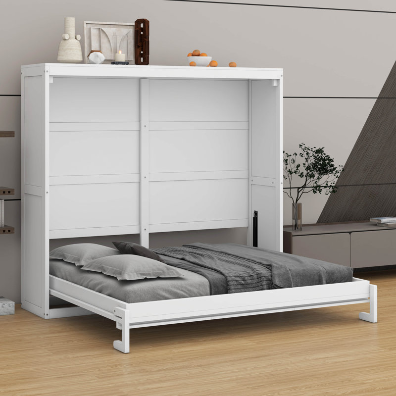 Lit escamotable mural multifonctionnel - Conception peu encombrante, Lit double, Blanc