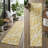 8' Runner Gold and White Abstract Washable Non Skid Indoor Outdoor Runner Rug