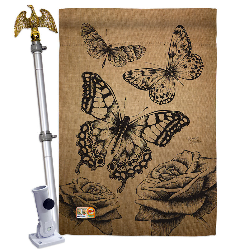 Ensemble de drapeaux 2 faces 40 x 28 papillons