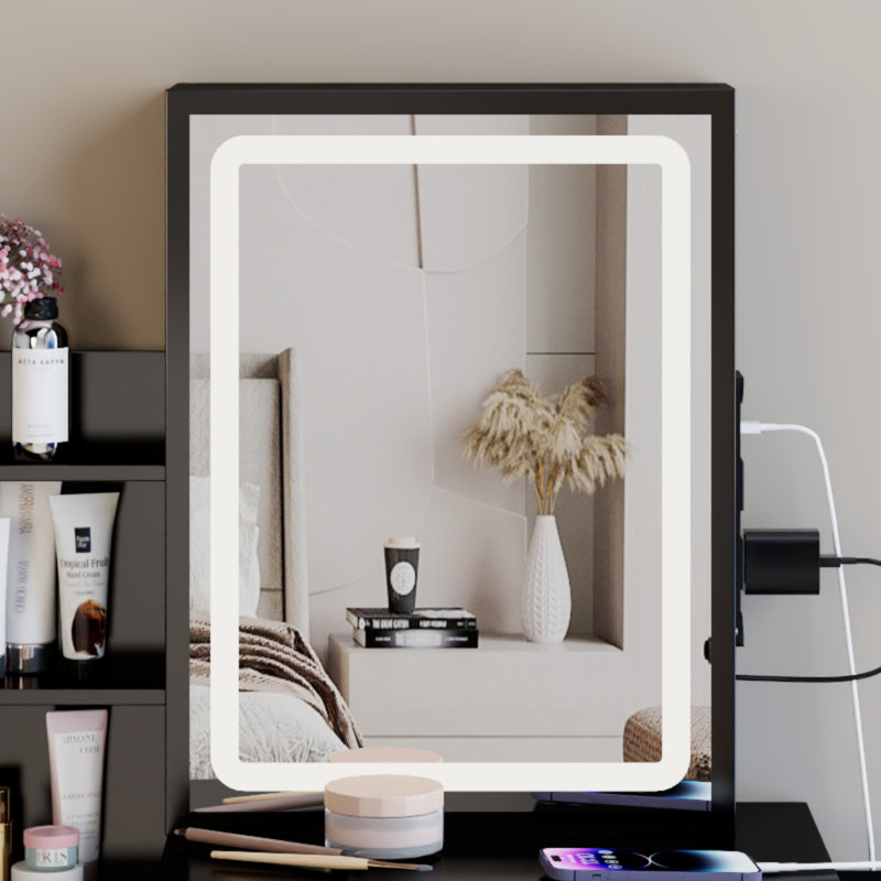 Miroir coulissant 16 po x 21 po à DEL à contrôle tactile, à trois interrupteurs, luminosité réglable, miroir, Noir