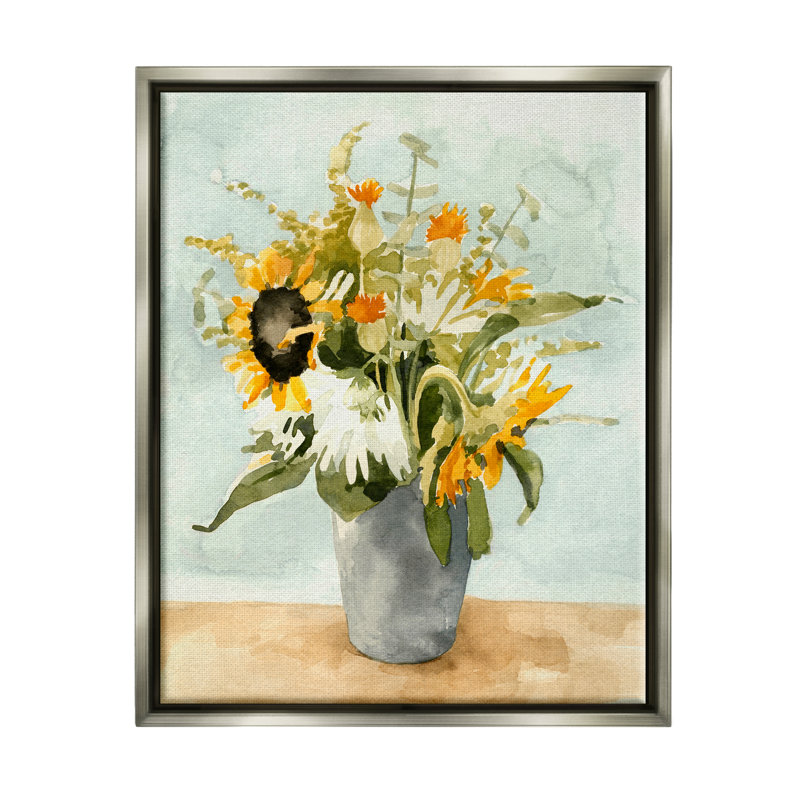 «Mixed Sunflower Bouquet Country Florals» par Emma Caroline - Peinture sur toile, H 21 po x l 17 po x P 1,7 po