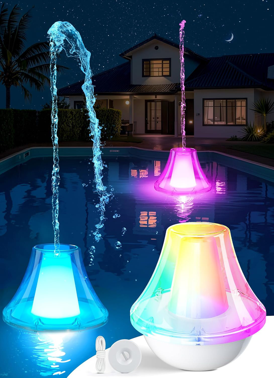 Bubbling Pool Fountain With Lights, Rechargeable Floating Pool Fountains With Anchor,Above Ground Pool Water Fountain Pump,Battery Powered