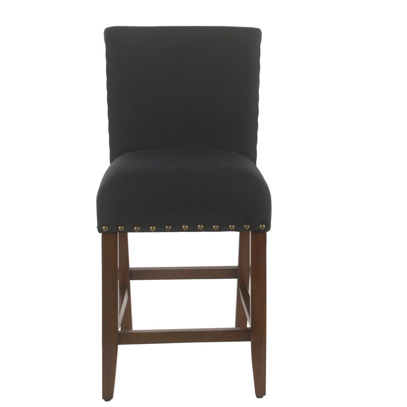 Arlene 24" Counter Stool with Nailheads, Dark Navy/Mid-tone Walnut Frame