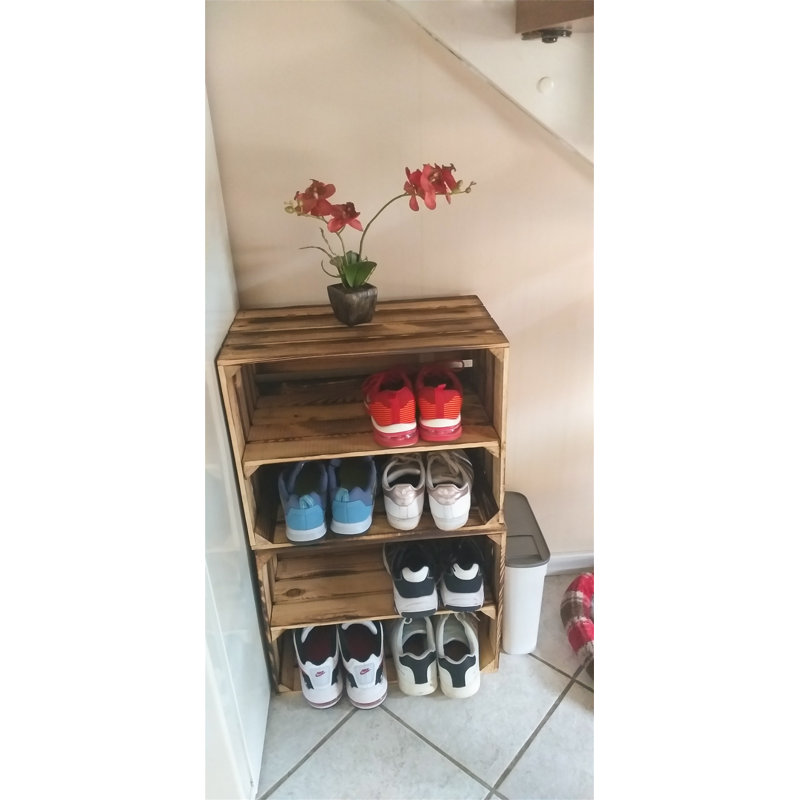 4 Pair Stackable Solid Wood Shoe Rack, Brown