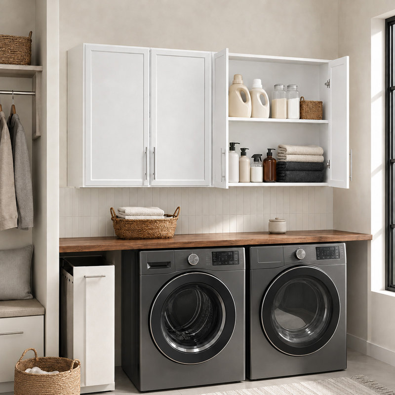 Armoires de buanderie 59 po avec tablette réglable, grande armoire de rangement murale pour la lessive, la salle de bain et la cuisine