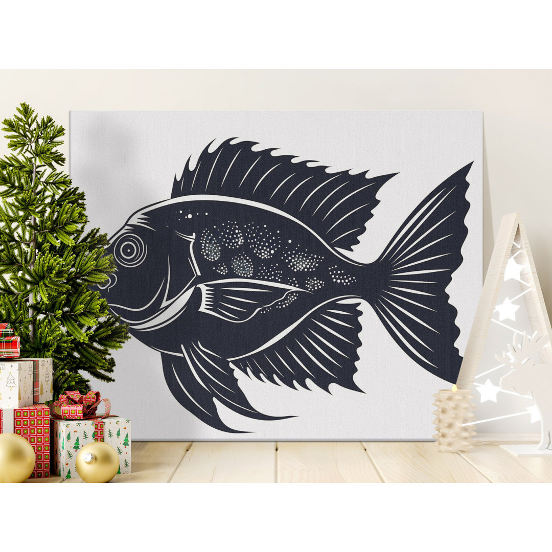 Modern Navy Blue Fish Canvas Art