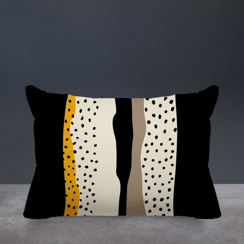 Willow Abstract Outdoor Reversible Throw Pillow, Yellow/Off White/Beige/Black