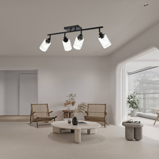 4-Light Track Lighting, Matte Black, Centre Swivel Bar, Pivoting Track Heads, 4 Bulb Kitchen Light, Ceiling Light Fixture, Track Lighting Kit, Swivel Fixture, Industrial.